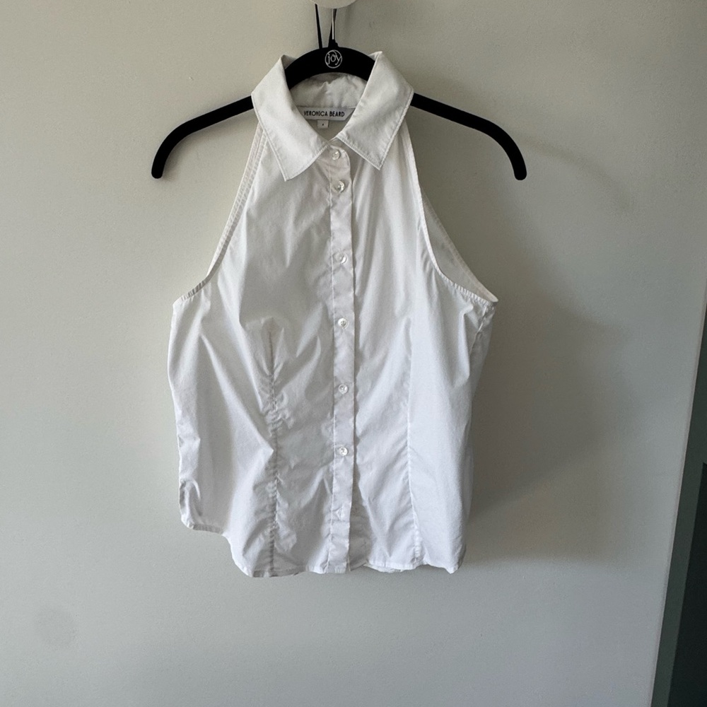 Veronica Beard White Button Down Halter Top, office or weekend